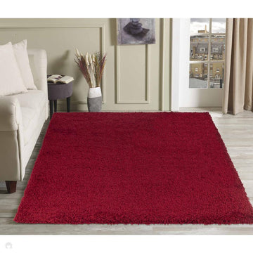 Oxford OXF00 Plain Plush Soft Stain-Resistant Textured Polypropylene Shaggy Red Rug-Desire Rugs-Rug Love - The Most Loved Rug Store